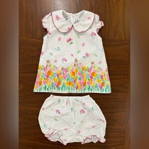 Girls White Floral & Bunny Two-Piece Dress Set Marco and Lizzy Size 12 months